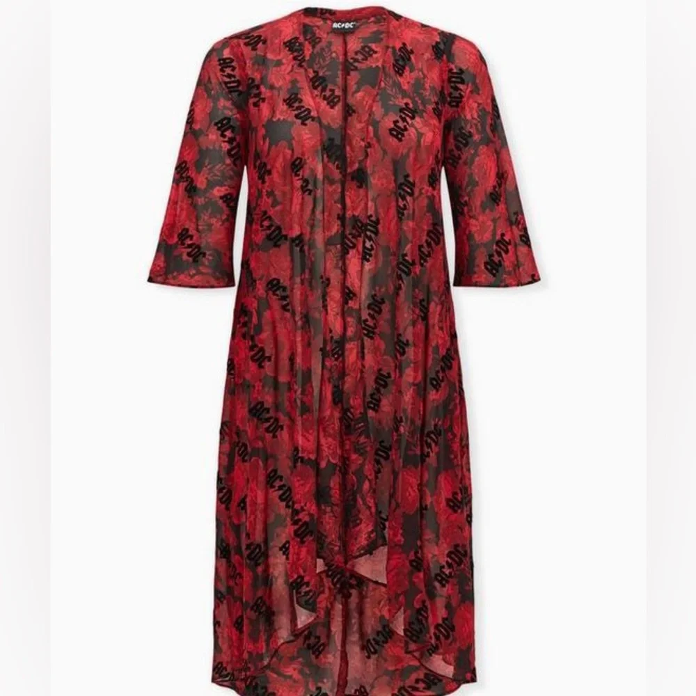 AC/DC Torrid Black & Red Floral Chiffon Hi-Lo Kimono - Picture 3 of 7